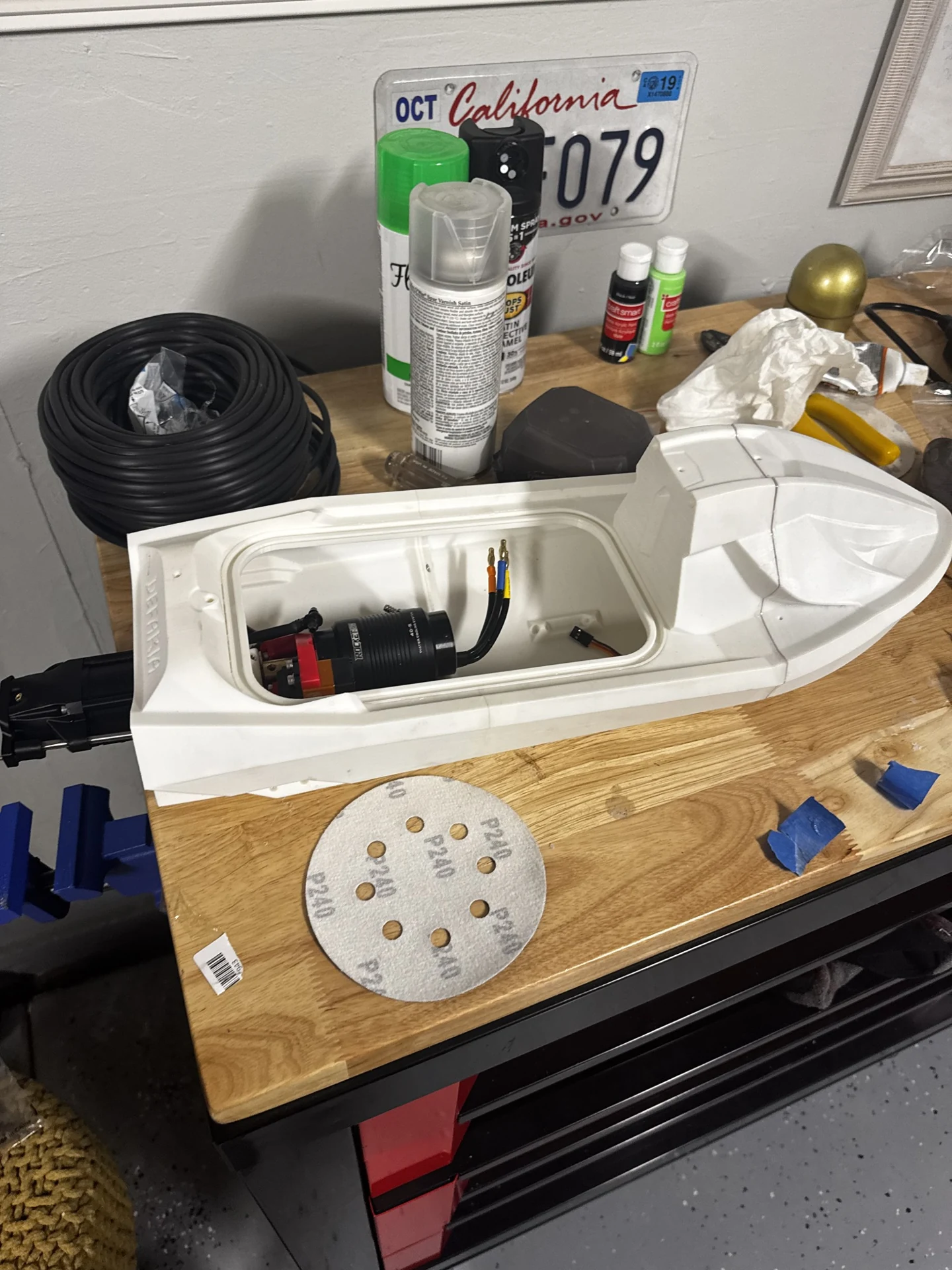 Motor installation in the purchased printable hull during assembly.